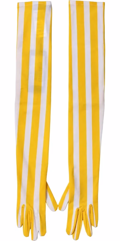 Yellow White Stripes Nylon Elbow Length Women Gloves