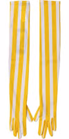 Yellow White Stripes Nylon Elbow Length Women Gloves 1
