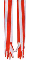 Red White Stripes Nylon Elbow Length Women Gloves 1
