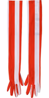 Red White Stripes Nylon Elbow Length Women Gloves 2