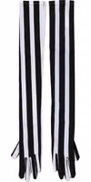 Black White Stripes Nylon Elbow Length Women Gloves 3