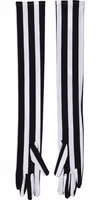 Black White Stripes Nylon Elbow Length Women Gloves 4