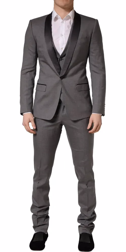 Gray Wool Single Breasted 1 Button 3PC Suit