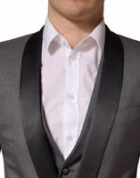 Gray Wool Single Breasted 1 Button 3PC Suit 4