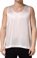 White Satin Polyester SleevelessTank T-shirt 1