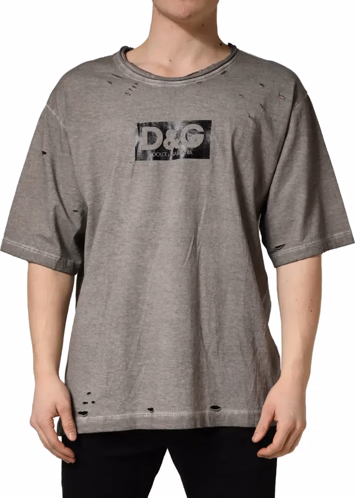 Gray DG Logo Print Cotton Round Neck T-shirt