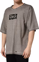 Gray DG Logo Print Cotton Round Neck T-shirt 2