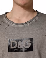 Gray DG Logo Print Cotton Round Neck T-shirt 4