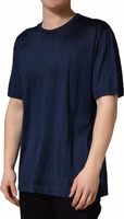 Dark Blue Silk Short Sleeve CrewNeck T-shirt 2