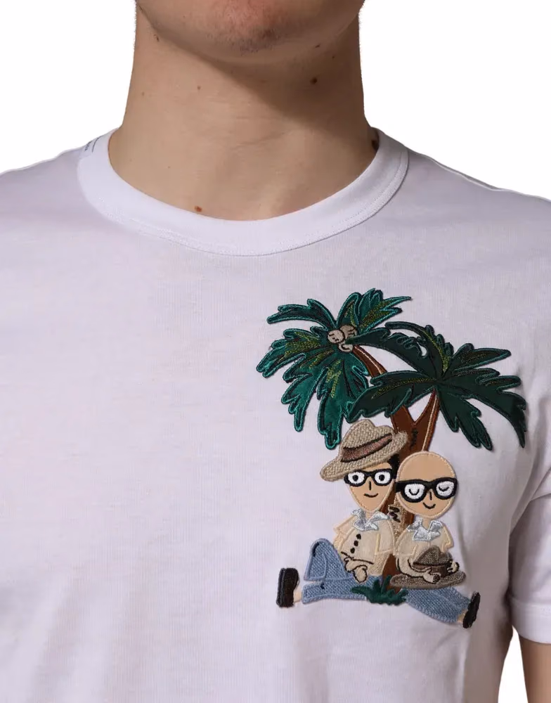 White Palm Embroidered Men Crew Neck T-shirt