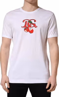 White DG Cherries Cotton Crew Neck  T-shirt 1
