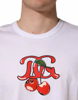 White DG Cherries Cotton Crew Neck  T-shirt 4