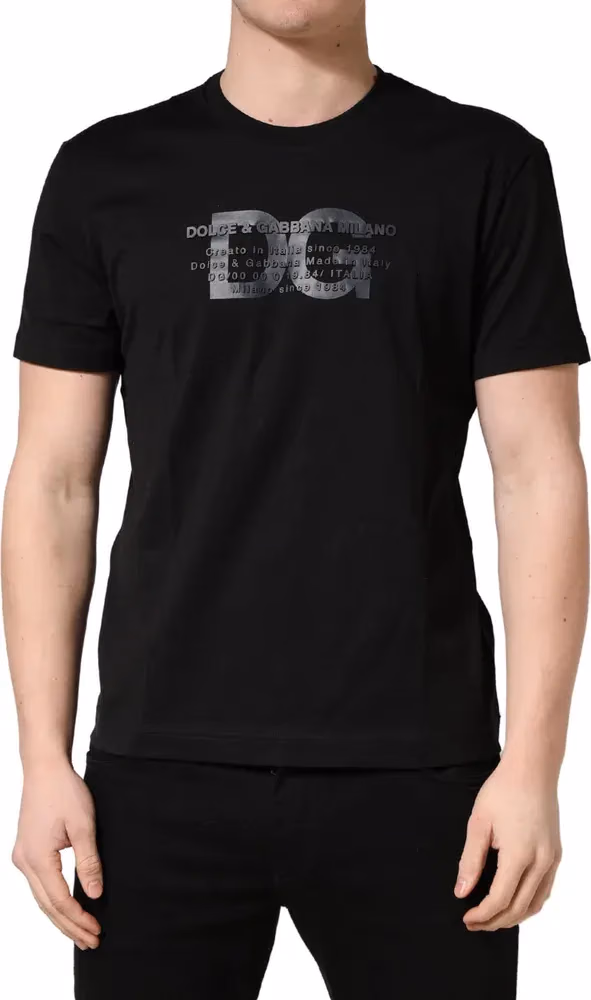 Black Logo DG Print Cotton Crew Neck T-shirt