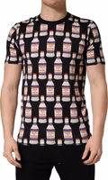 Black Bottle Print Cotton Crew Neck  T-shirt 1