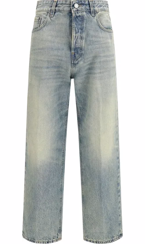 Blue Cotton Straight-Leg Jeans