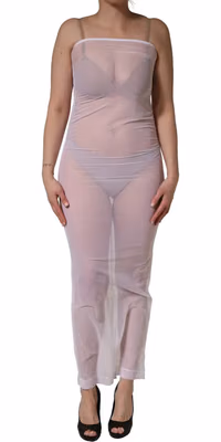 White Sheer Nylon Stretch Sheath Maxi Dress