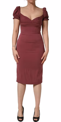 Maroon Silk Sweetheart Sheath Midi Dress