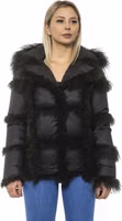 Black Poly Jacket with Lamb Fur Hood for Women 1