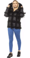 Black Poly Jacket with Lamb Fur Hood for Women 4