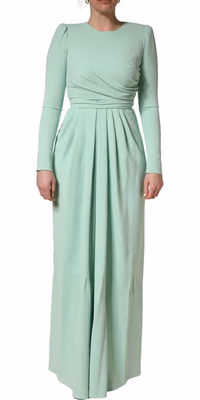 Green Viscose Long Sleeves Long Gown Dress