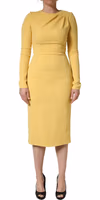 Yellow Silk Long Sleeves Sheath Midi Dress 1