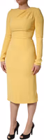 Yellow Silk Long Sleeves Sheath Midi Dress 2