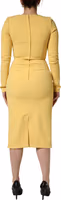 Yellow Silk Long Sleeves Sheath Midi Dress 3