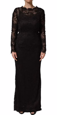 Black Floral Lace Sheath Long Maxi Dress