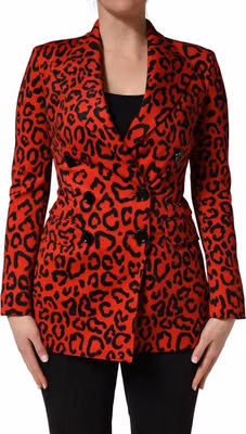 Red Leopard Double Breasted Coat Jacket