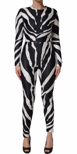 Black White Polyester Zebra Pattern Jumpsuit