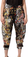 Black ColorSplash Effect Cargo Cropped Pants 1