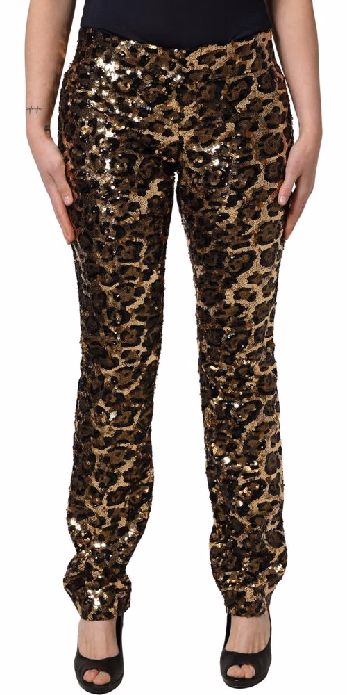 Gold Leopard Sequined Straight Trouser Pants