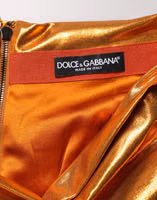Metallic Orange Ruched Lame Bodycon Mini Skirt 5