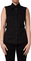 Black Cotton Sleeveless Collared Blouse Top 1