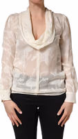 Off White Floral Semi Sheer Silk Blouse Top 1