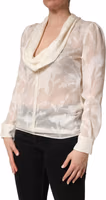 Off White Floral Semi Sheer Silk Blouse Top 2
