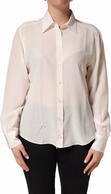 Off White Collared Long Sleeves Blouse Top
