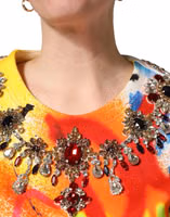 Multicolor Graffiti Crystals Crop Jersey Top 4