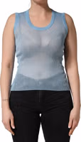 Blue Semi Sheer Ribbed Sleeveless Tank Top 1