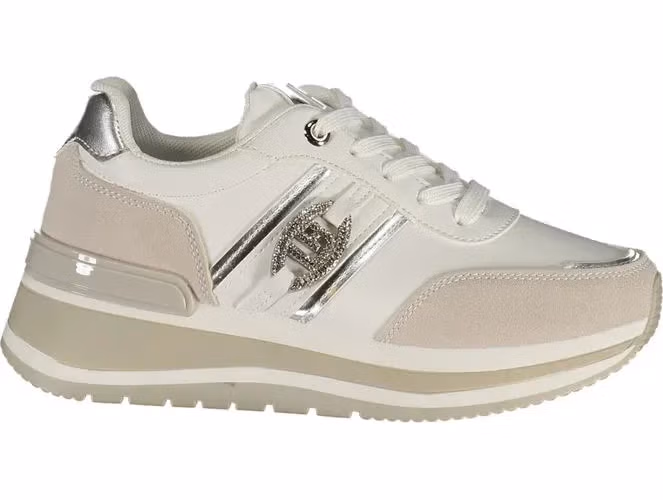 White Polyurethane Women Sneaker