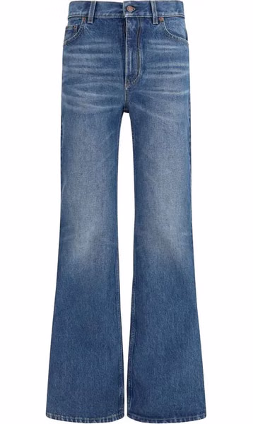 Blue Cotton Flared Jeans
