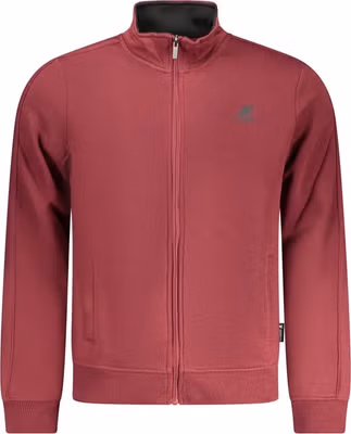 Red Cotton Men's Sweatshirt with Zip and Pockets