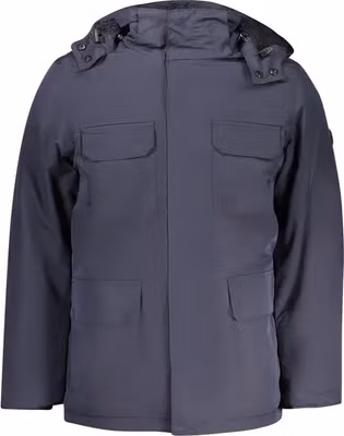Blue Polyester Men's Parka Jacket