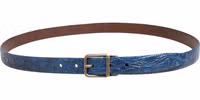 Navy Blue Leather Gold Tone Metal Buckle Belt 2