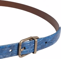 Navy Blue Leather Gold Tone Metal Buckle Belt 3