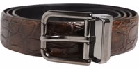 Brown Leather Silver Tone Metal Buckle Belt 1