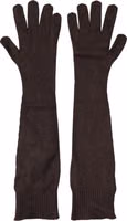 Brown Cashmere Knitted Elbow Length Mitten Gloves 2
