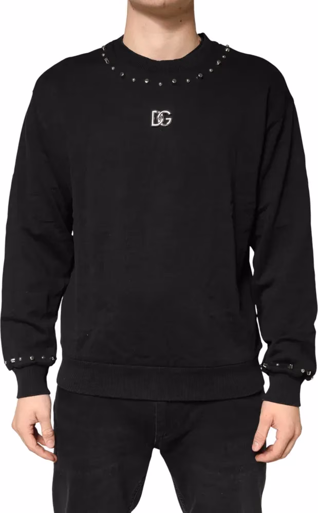 Black Embellished Cotton Sweatshirt Sweater