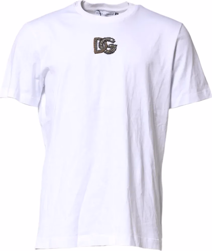 White Cotton DG Logo Embroidery Men  T-shirt