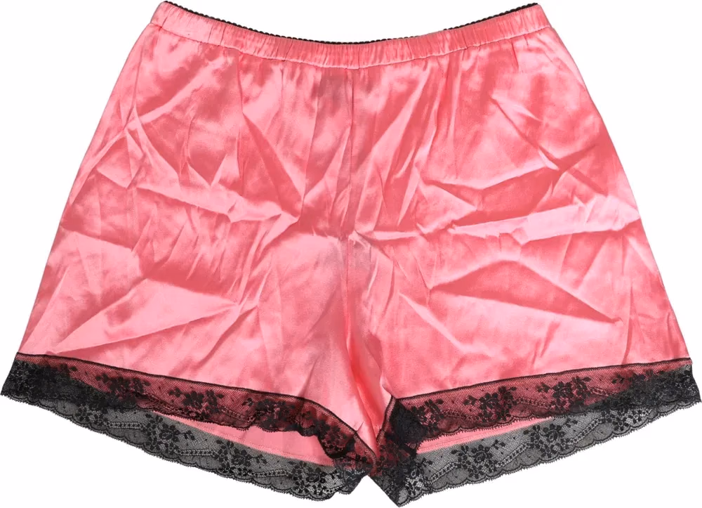 Pink Silk Satin Lace Trim Pajama Shorts Sleepwear